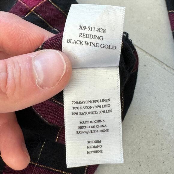 Rails Redding Frayed Plaid Button-Down Shirt, Black/Gold Metallic, Size MEDIUM - Picture 3 of 8